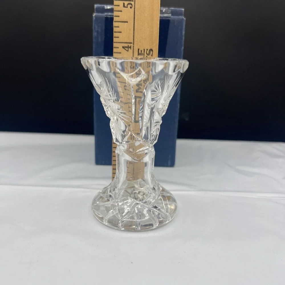 Vtg Bohemia Crystal Pedestal Vase 24% PbO Lead Crystal Hand Cut Czech Rep W/Box